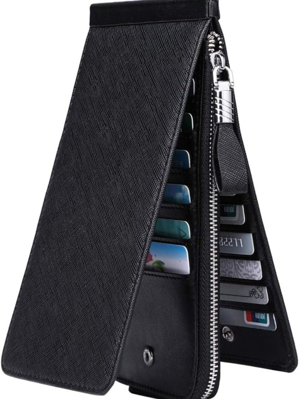 Stylish RFID Leather Credit Card Holder Wallet - Long Zipper Design for Women